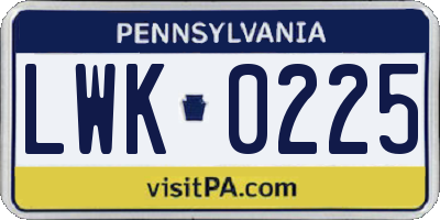 PA license plate LWK0225