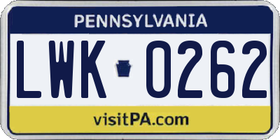 PA license plate LWK0262