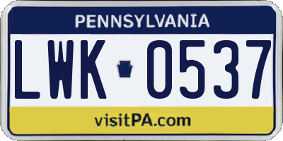 PA license plate LWK0537