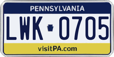 PA license plate LWK0705