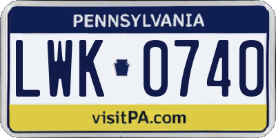 PA license plate LWK0740