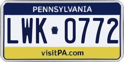 PA license plate LWK0772