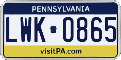 PA license plate LWK0865