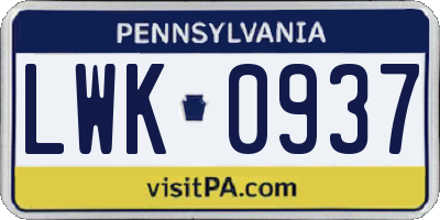 PA license plate LWK0937