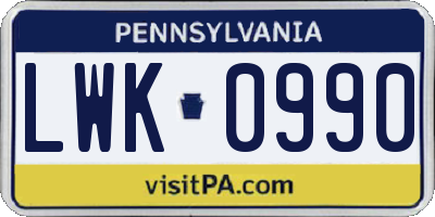 PA license plate LWK0990