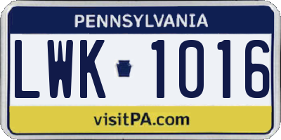 PA license plate LWK1016