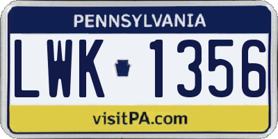 PA license plate LWK1356