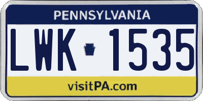 PA license plate LWK1535