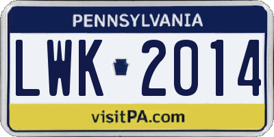 PA license plate LWK2014