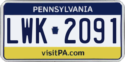 PA license plate LWK2091