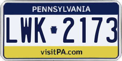 PA license plate LWK2173