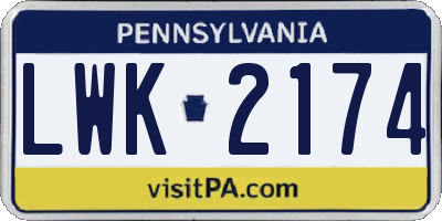 PA license plate LWK2174