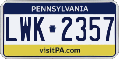 PA license plate LWK2357