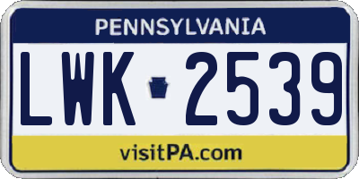 PA license plate LWK2539
