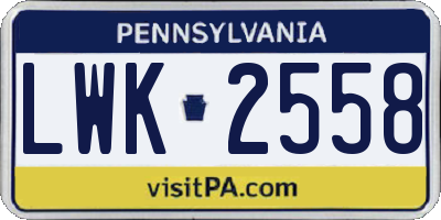 PA license plate LWK2558