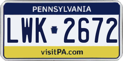PA license plate LWK2672