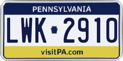 PA license plate LWK2910