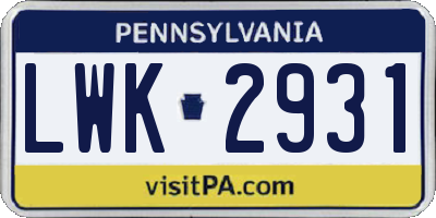 PA license plate LWK2931