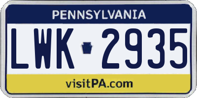 PA license plate LWK2935