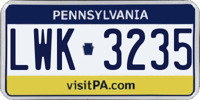 PA license plate LWK3235