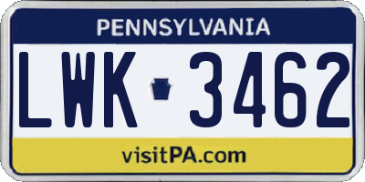 PA license plate LWK3462