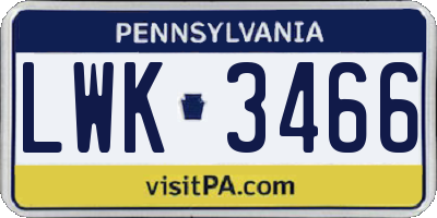 PA license plate LWK3466