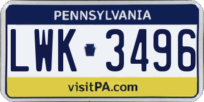 PA license plate LWK3496