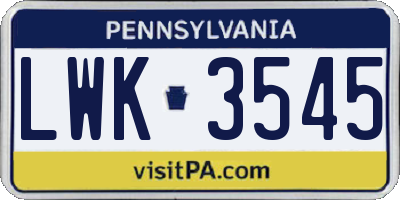 PA license plate LWK3545