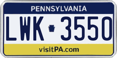 PA license plate LWK3550