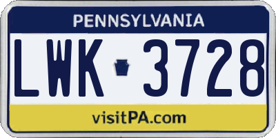 PA license plate LWK3728
