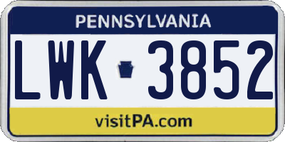 PA license plate LWK3852