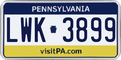 PA license plate LWK3899