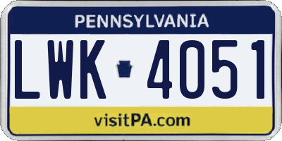 PA license plate LWK4051