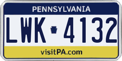 PA license plate LWK4132