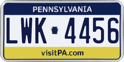 PA license plate LWK4456