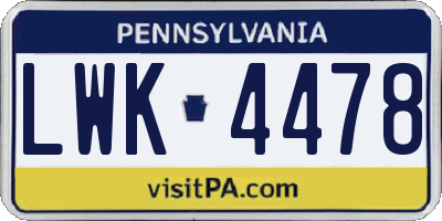 PA license plate LWK4478