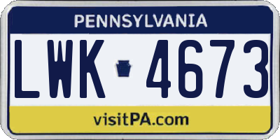 PA license plate LWK4673