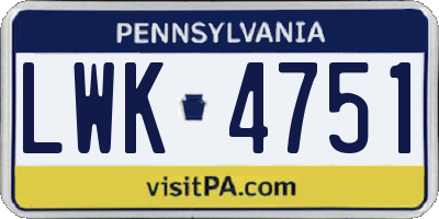 PA license plate LWK4751