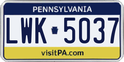PA license plate LWK5037