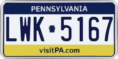 PA license plate LWK5167