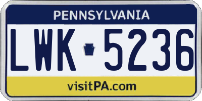 PA license plate LWK5236