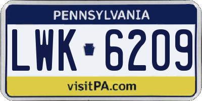 PA license plate LWK6209