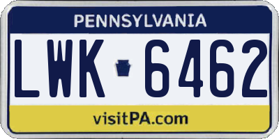 PA license plate LWK6462