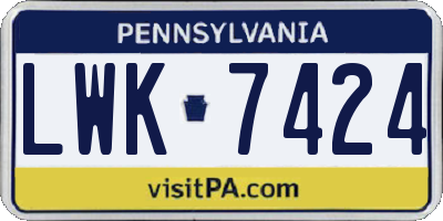 PA license plate LWK7424