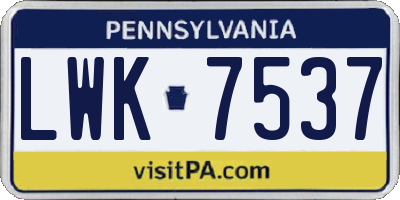 PA license plate LWK7537