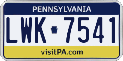 PA license plate LWK7541