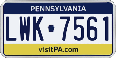 PA license plate LWK7561