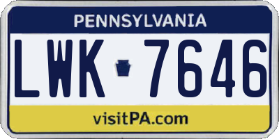PA license plate LWK7646