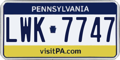 PA license plate LWK7747