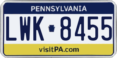 PA license plate LWK8455